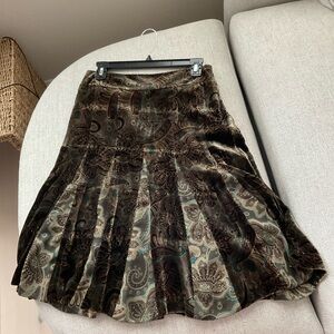 LOFT A-Line Velvet Skirt in Brown and Cream